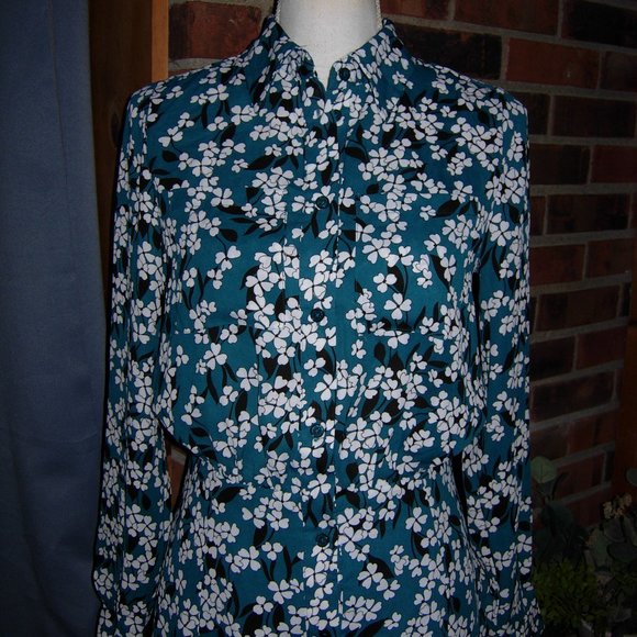 Who What Wear Green Floral Long Sleeve Button Front Dress XS - Picture 2 of 6